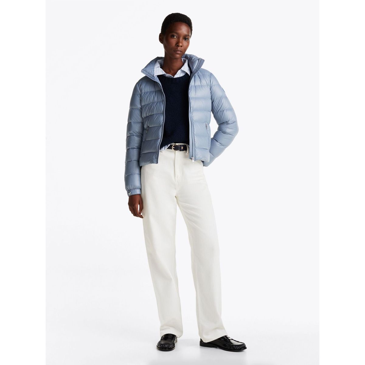 TOMMY HILFIGER - Rompe celeste viento acolchada brillante de plumón Tommy Hilfiger