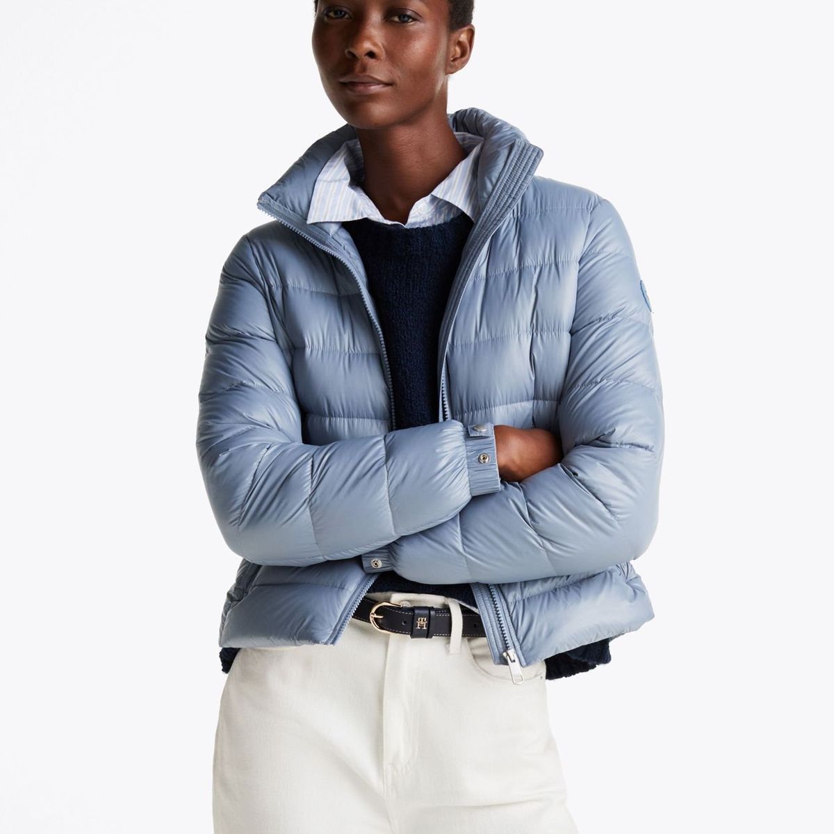 TOMMY HILFIGER - Rompe celeste viento acolchada brillante de plumón Tommy Hilfiger