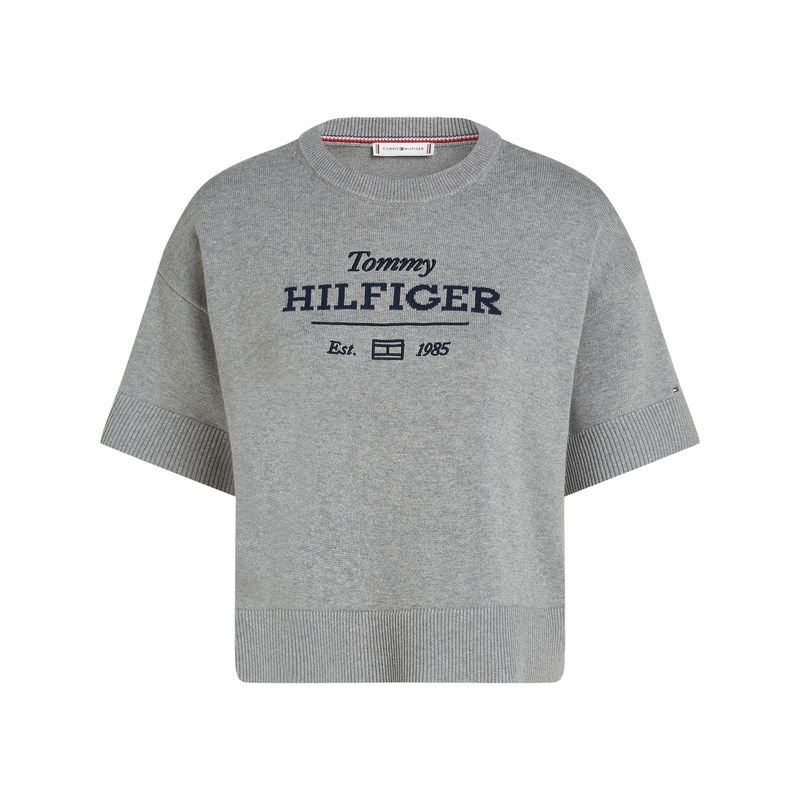 TOMMY HILFIGER - Saco gris tejido cropped de cuello redondo Tommy Hilfiger