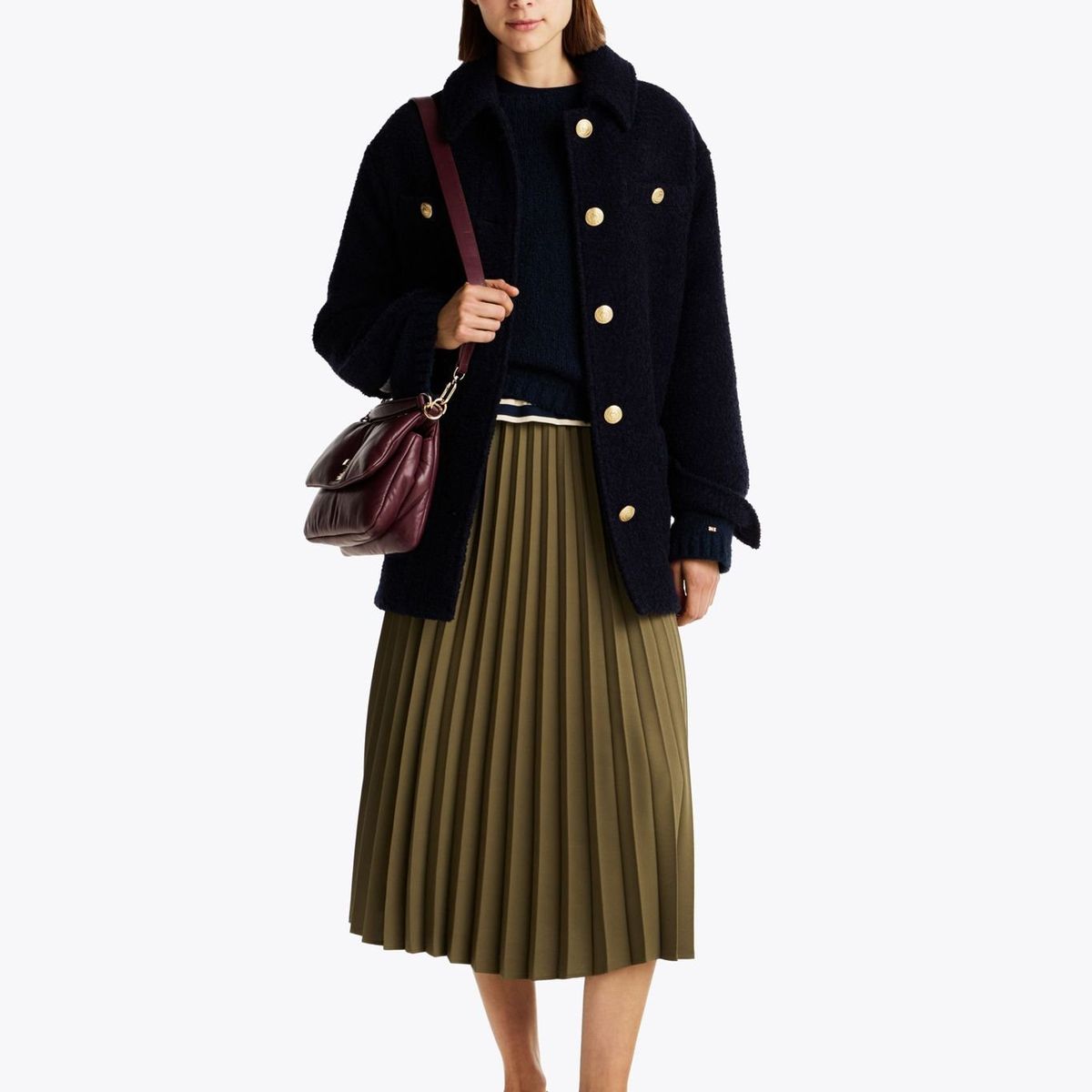 TOMMY HILFIGER - Falda verde midi plisada con logo en cintura Tommy Hilfiger