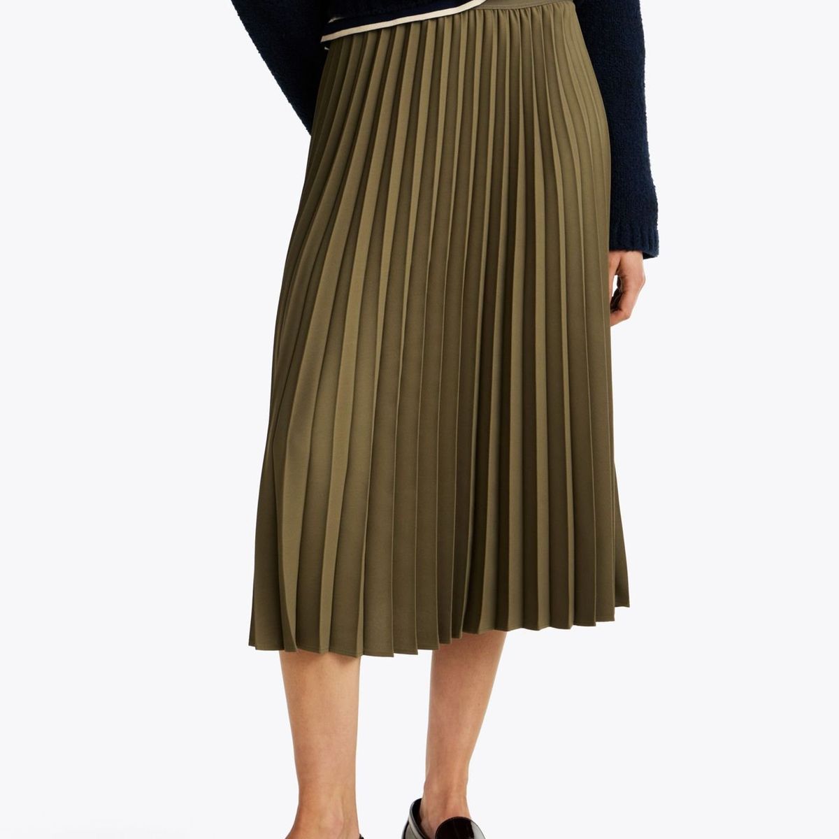 TOMMY HILFIGER - Falda verde midi plisada con logo en cintura Tommy Hilfiger