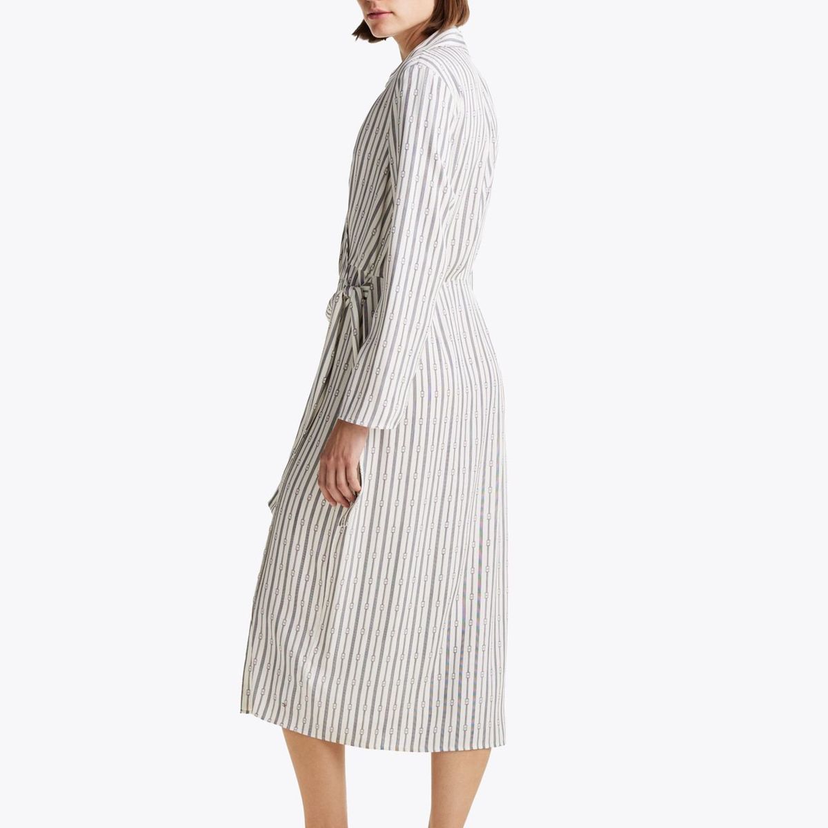 TOMMY HILFIGER - Vestido gris cruzado midi con Cuello en V Tommy Hilfiger