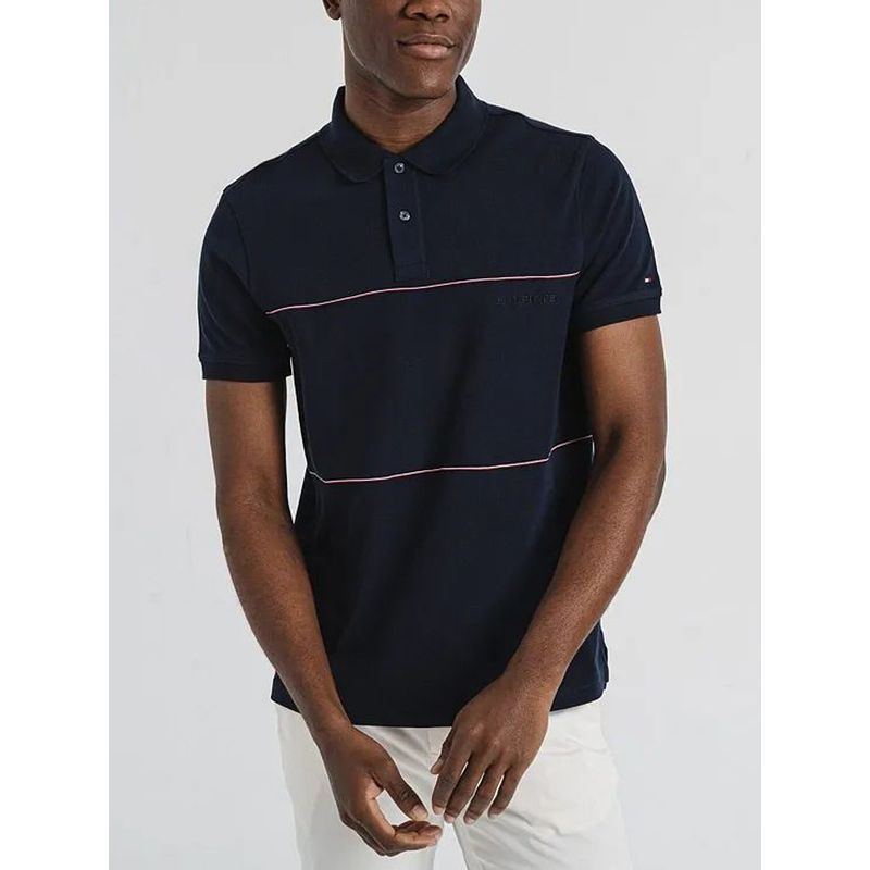 TOMMY HILFIGER - Polo azul con diseño global stripe de corte regular Tommy Hilfiger