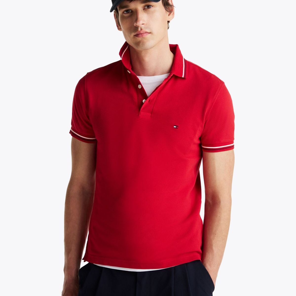 TOMMY HILFIGER - Polo rojo ribeteado de corte slim Tommy Hilfiger