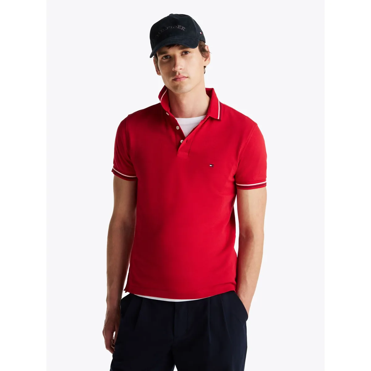 TOMMY HILFIGER - Polo rojo ribeteado de corte slim Tommy Hilfiger