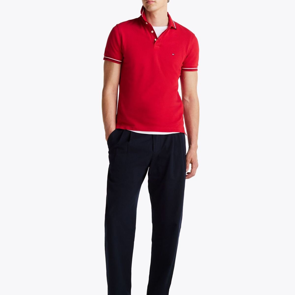 TOMMY HILFIGER - Polo rojo ribeteado de corte slim Tommy Hilfiger
