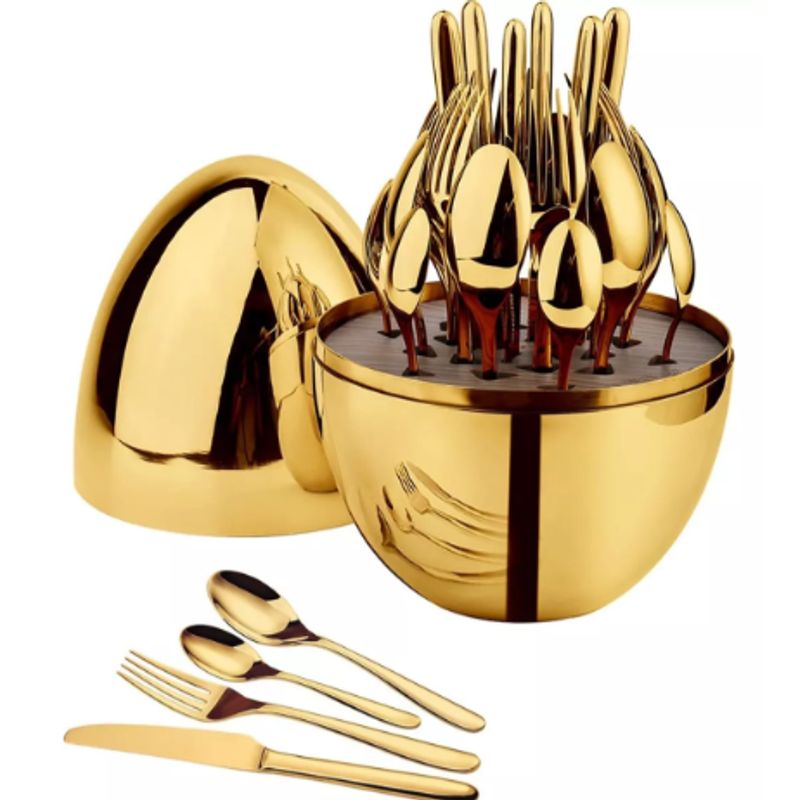 GENERICO - Set Cubiertos De 24 Piezas Acero Inox Dorado + Estuche Huevo