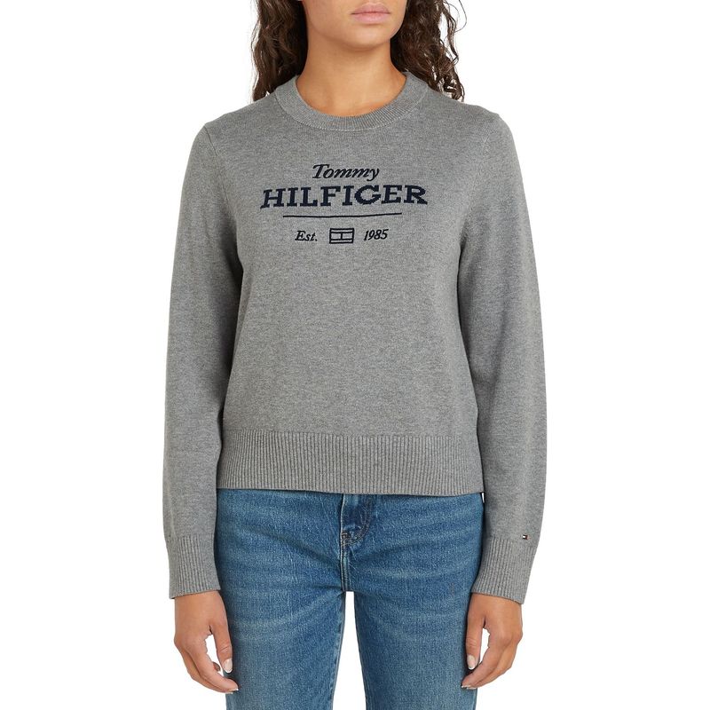 TOMMY HILFIGER - Saco gris de cuello redondo con logo Tommy Hilfiger