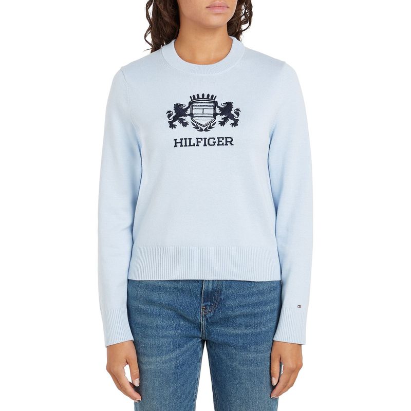 TOMMY HILFIGER - Saco celeste de cuello redondo con logo Tommy Hilfiger