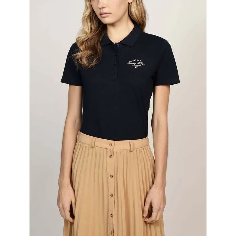 TOMMY HILFIGER - Polo azul de corte slim de logo gráfico script Tommy Hilfiger