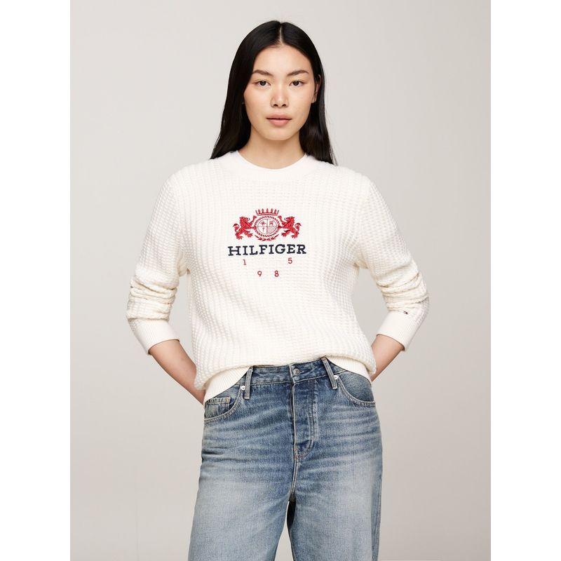 TOMMY HILFIGER - Saco blanco de punto gofrado con logo bordado Tommy Hilfiger