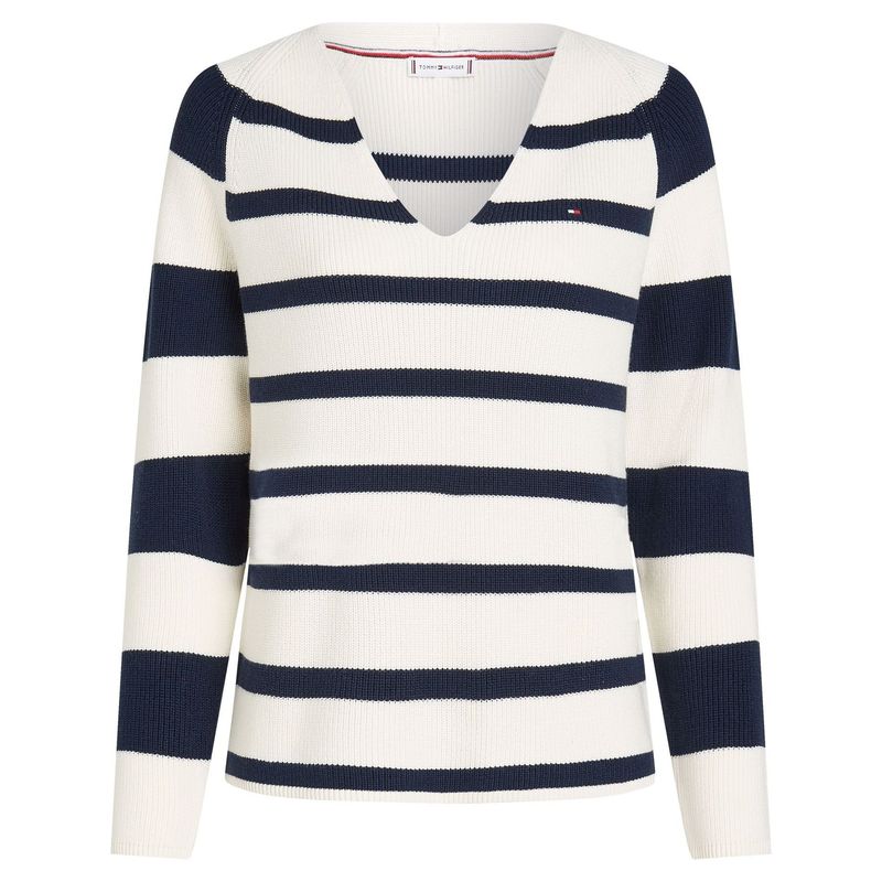 TOMMY HILFIGER - Saco Blanco De Rayas de Punto de Ganchillo Tommy Hilfiger