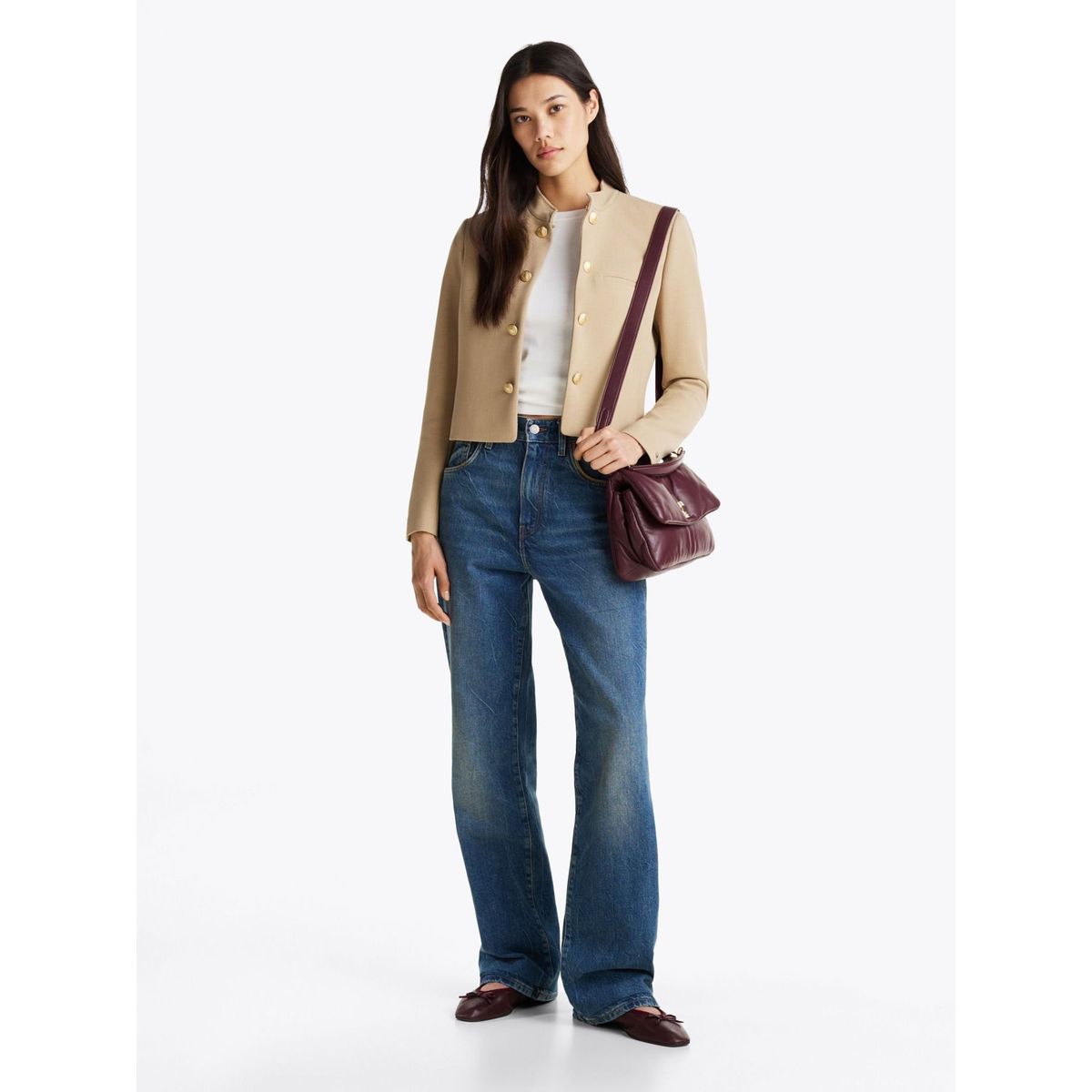 TOMMY HILFIGER - Americana beige de corte slim y cuello mao Tommy Hilfiger