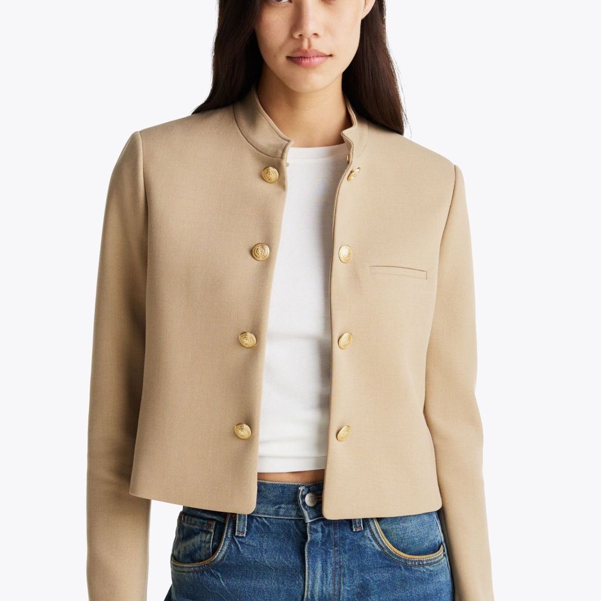 TOMMY HILFIGER - Americana beige de corte slim y cuello mao Tommy Hilfiger