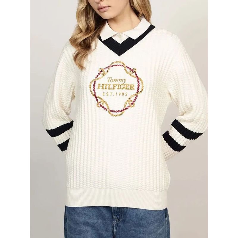 TOMMY HILFIGER - Saco Tejido De Cuello V Con Logo Gráfico Tommy Hilfiger