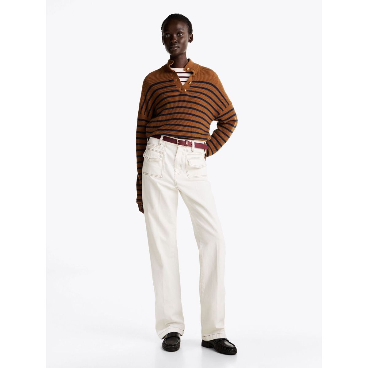 TOMMY HILFIGER - Jeans blanco de talle alto y corte Bootcut con costuras a contraste Tommy Hilfiger