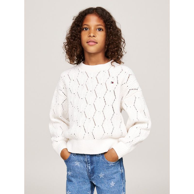 TOMMY HILFIGER - Saco Blanco Niña Tejido Amplio De Punto Calado Tommy Hilfiger
