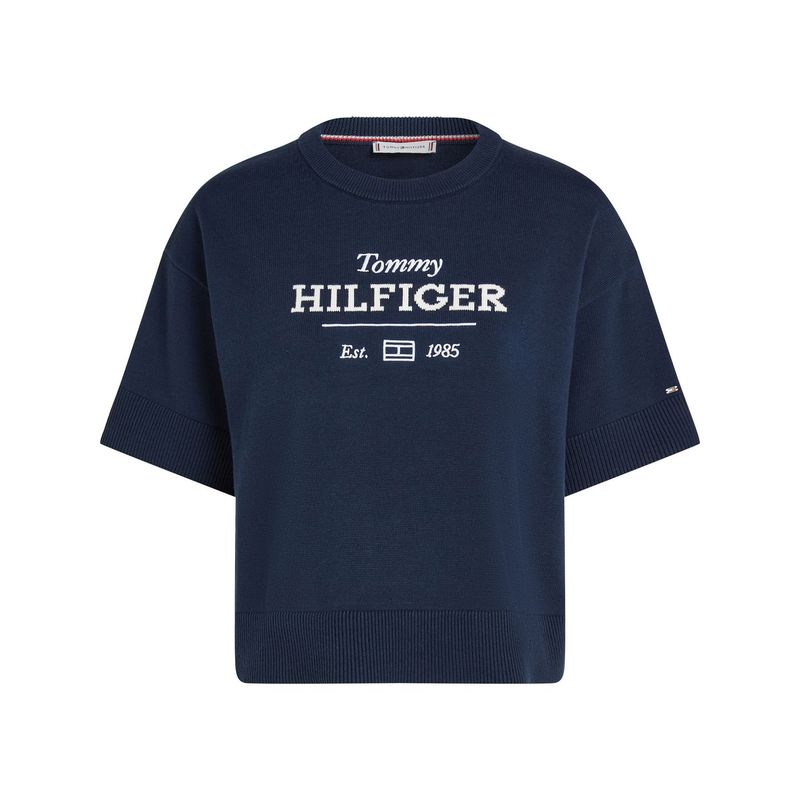 TOMMY HILFIGER - Saco azul tejido cropped de cuello redondo Tommy Hilfiger