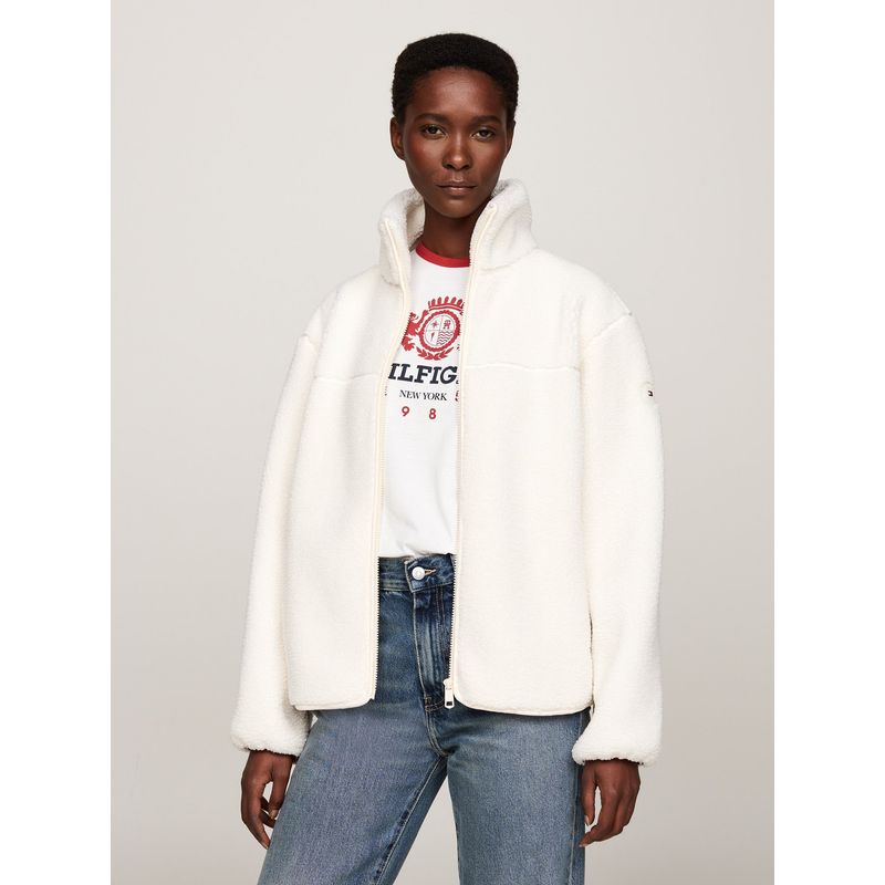 TOMMY HILFIGER - Chaqueta Blanca En Tejido Polar De Peluche Tommy Hilfiger