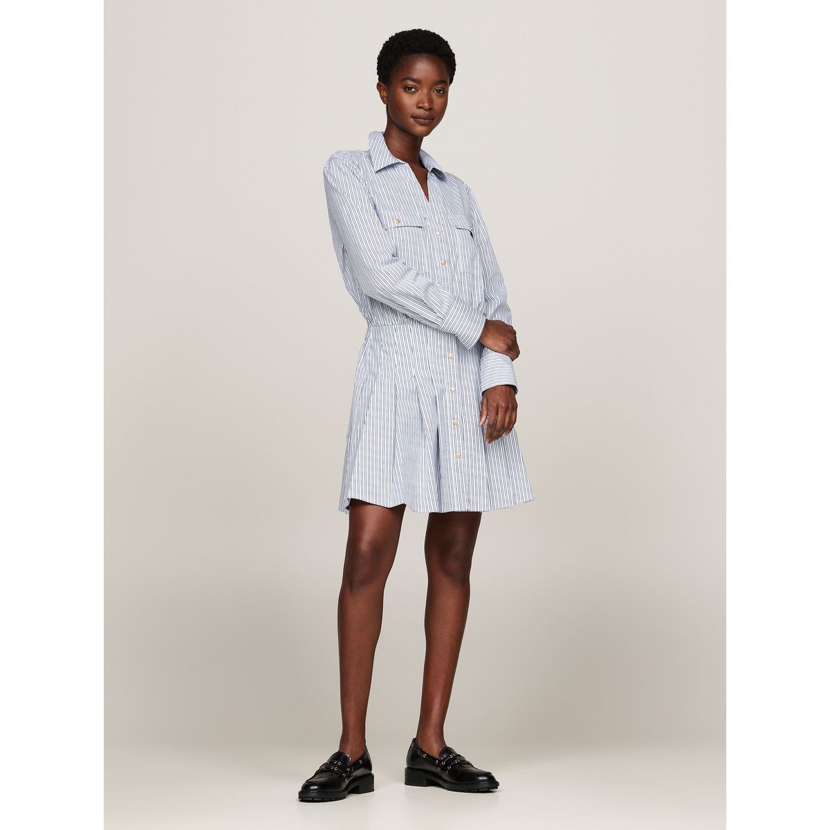 TOMMY HILFIGER - Vestido celeste corto plisado Tommy Hilfiger