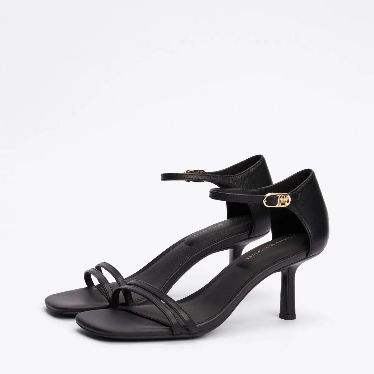 TOMMY HILFIGER - Sandalias negro de tacón kitten con monograma TH Tommy Hilfiger
