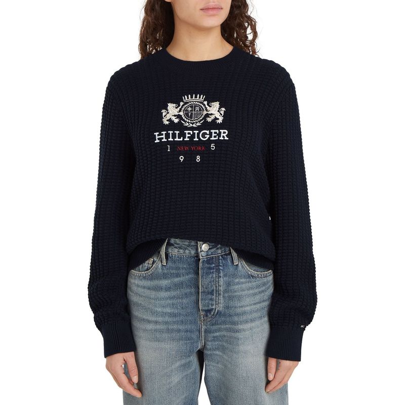TOMMY HILFIGER - Saco azul de punto gofrado con logo bordado Tommy Hilfiger