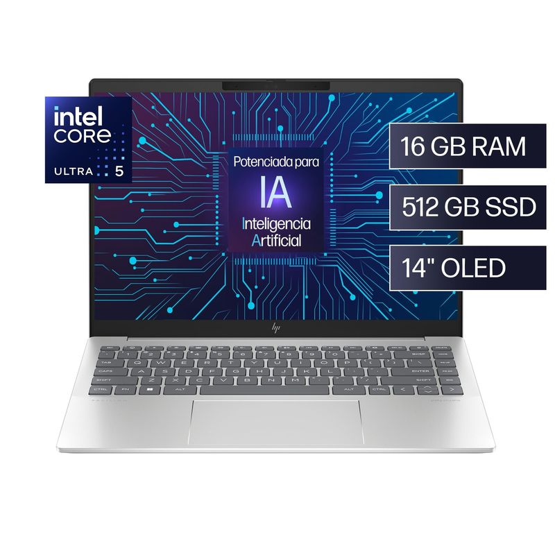 HP - Portatil HP 14 Intel Ultra 5-125H RAM 16GB SSD 512GB Windows 11 home - 14 pulgadas - FHD