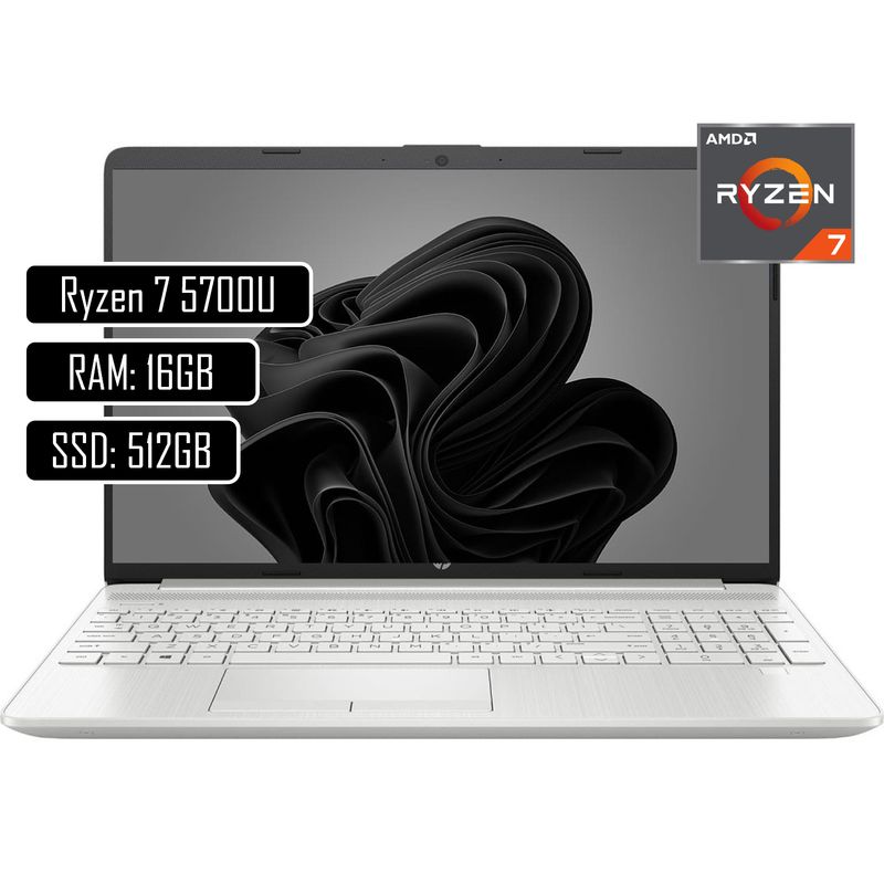 HP - Portatil Hp 15 Amd Ryzen 7 5700u Ram 16gb DDR4 SSD 512gb Pantalla 15.6”