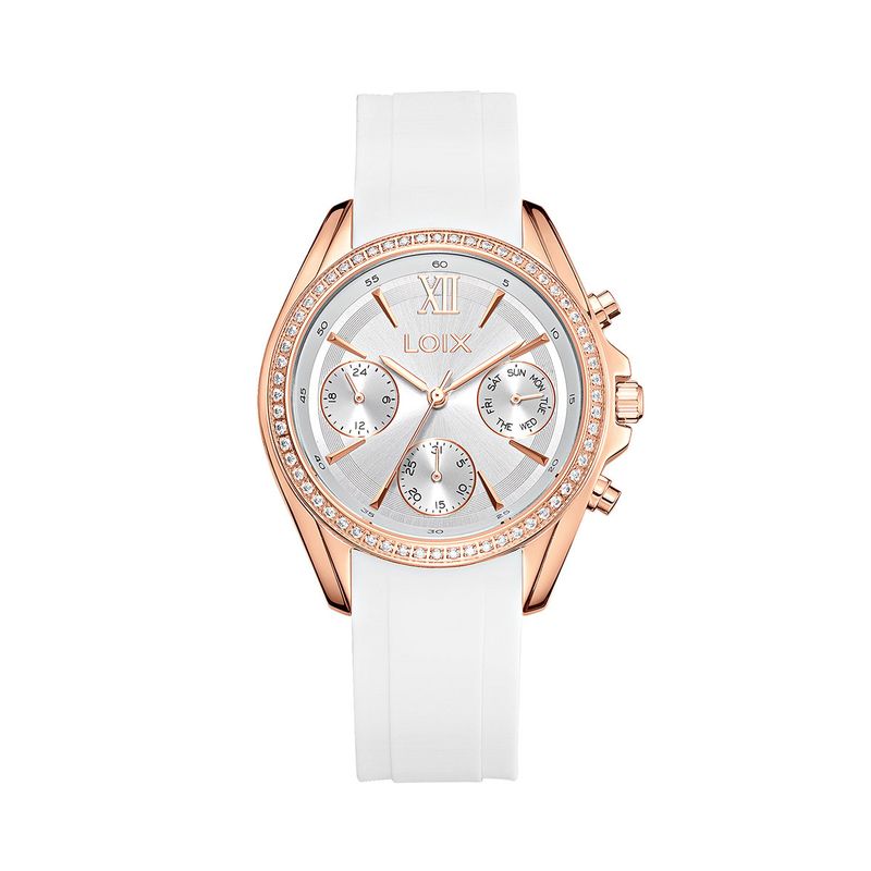 LOIX - Reloj mujer LA1135-5 blanco con oro rosa tablero plateado