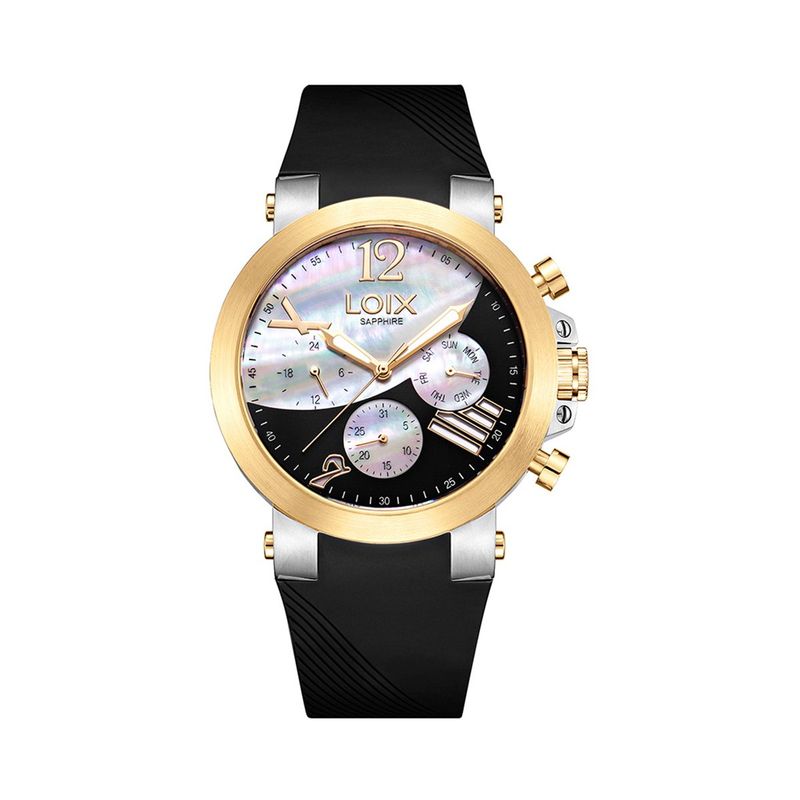 LOIX - Reloj mujer LA1140-1 Negro con dorado tablero negro con blanco
