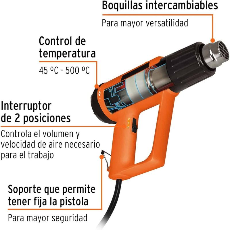 GENERICO - Pistola de calor 2000 W con 9 accesorios profesional Truper