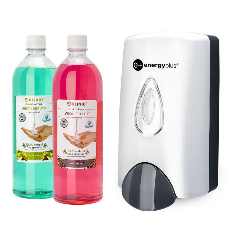 ENERGY PLUS - Kit Dispensador + 2 Jabones espuma antibacteriales 1000ml