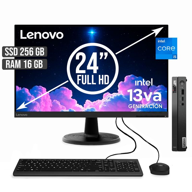 LENOVO - COMPUTADOR LENOVO THINKCENTRE TINY INTEL CORE I5-13420H SSD 256GB RAM 16GB LED24
