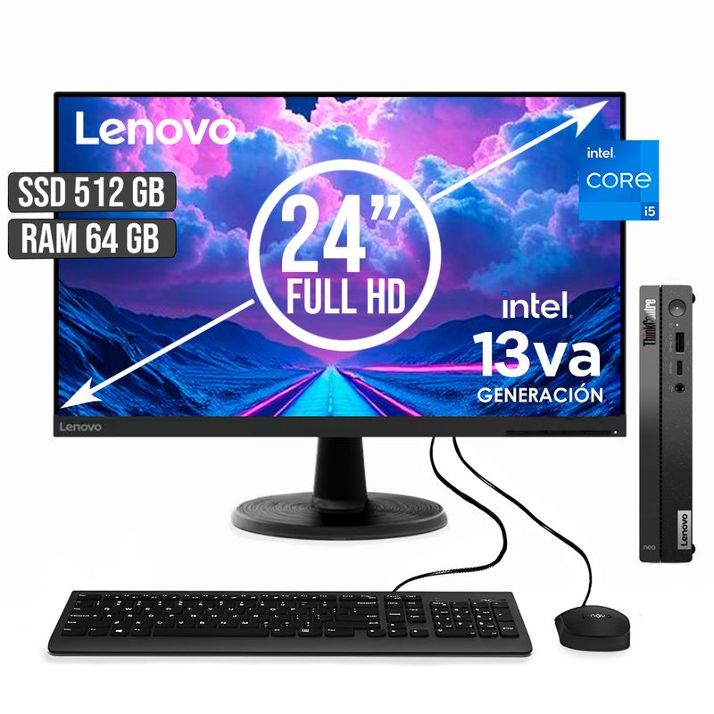 LENOVO - COMPUTADOR LENOVO THINKCENTRE TINY INTEL CORE I5-13420H SSD 512GB RAM 64GB LED24