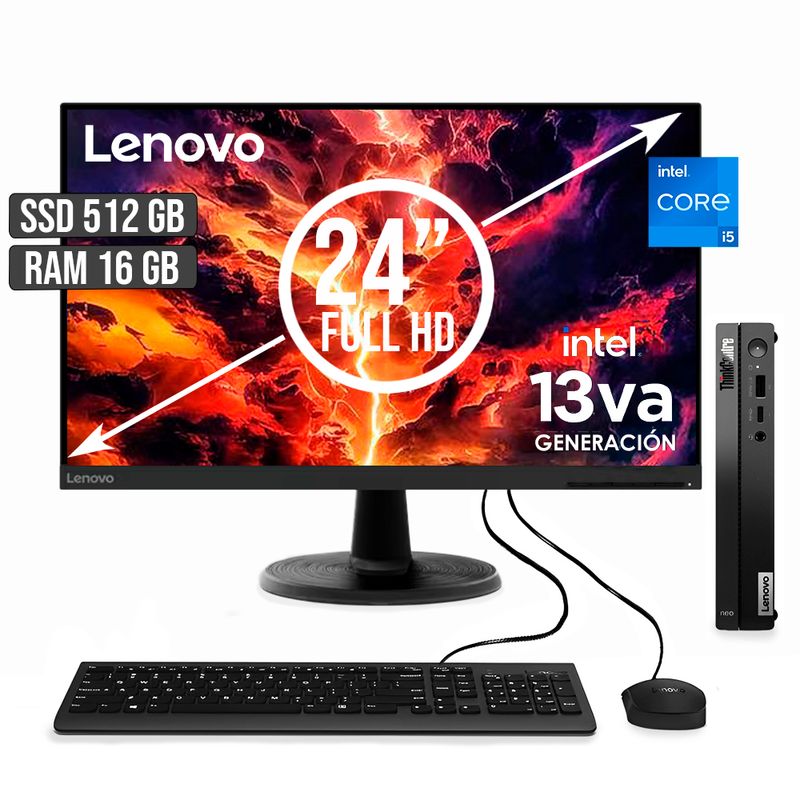 LENOVO - COMPUADOR LENOVO THINKCENTRE TINY INTEL CORE I5-13420H SSD 512GB RAM 16GB LED 24
