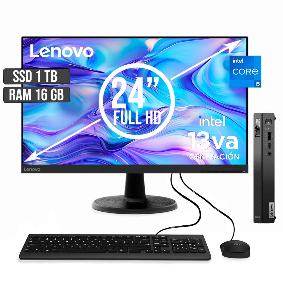 LENOVO - COMPUTADOR LENOVO THINKCENTRE TINY INTEL CORE I5-13420H SSD 1TB RAM 16GB LED 24