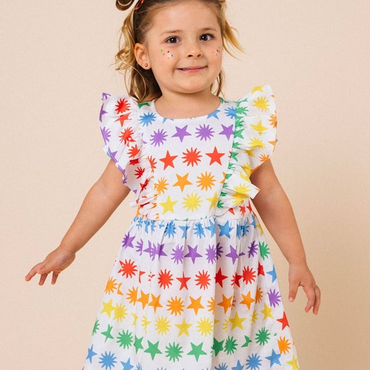 DOSOJOS - Vestido estampado de estrellas para niñas en algodón