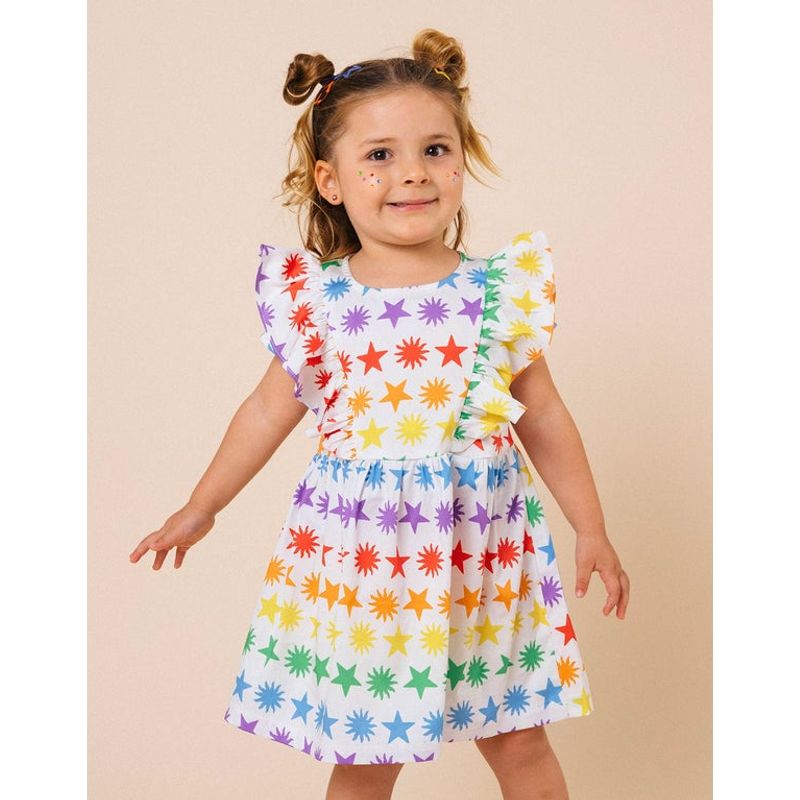 DOSOJOS - Vestido estampado de estrellas para niñas en algodón