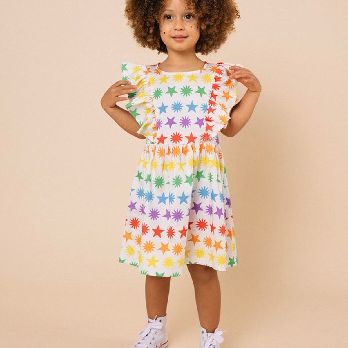 DOSOJOS - Vestido estampado de estrellas para niñas en algodón