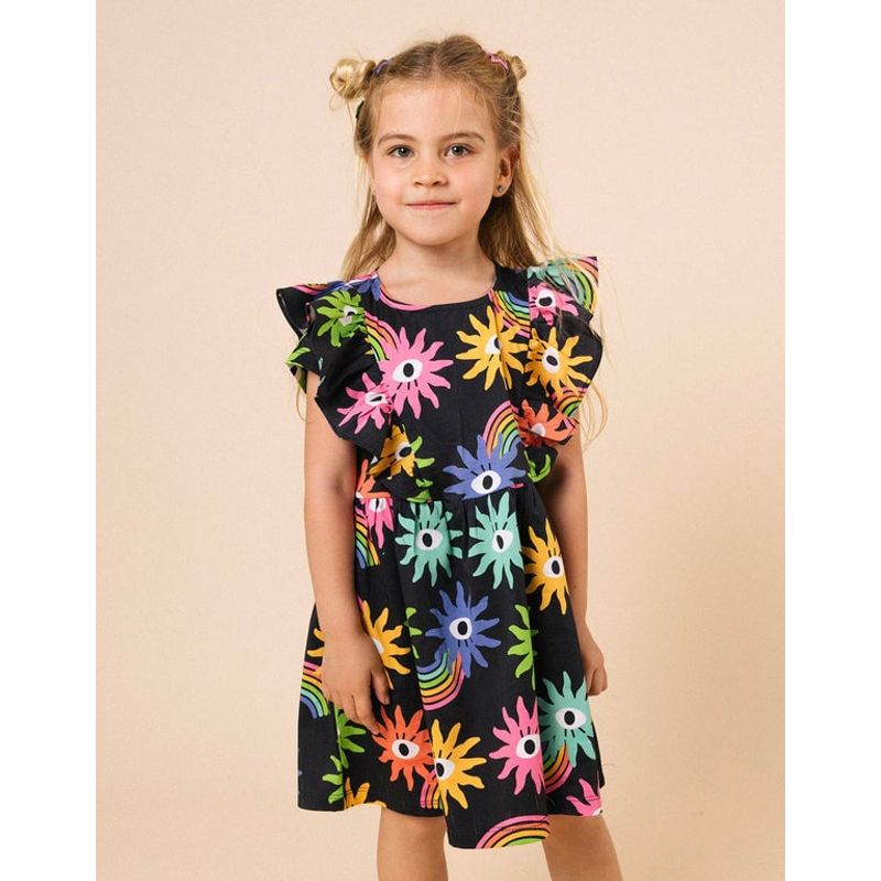 DOSOJOS - Vestido para niñas estampado arcoíris en algodón