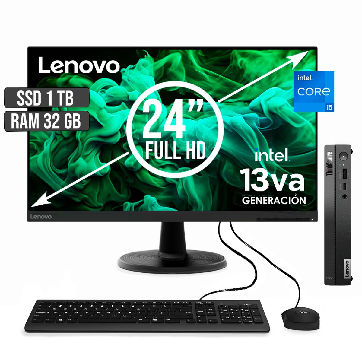 LENOVO - COMPUTADOR LENOVO THINKCENTRE TINY INTEL CORE I5-13420H SSD 1TB RAM 32GB LED24