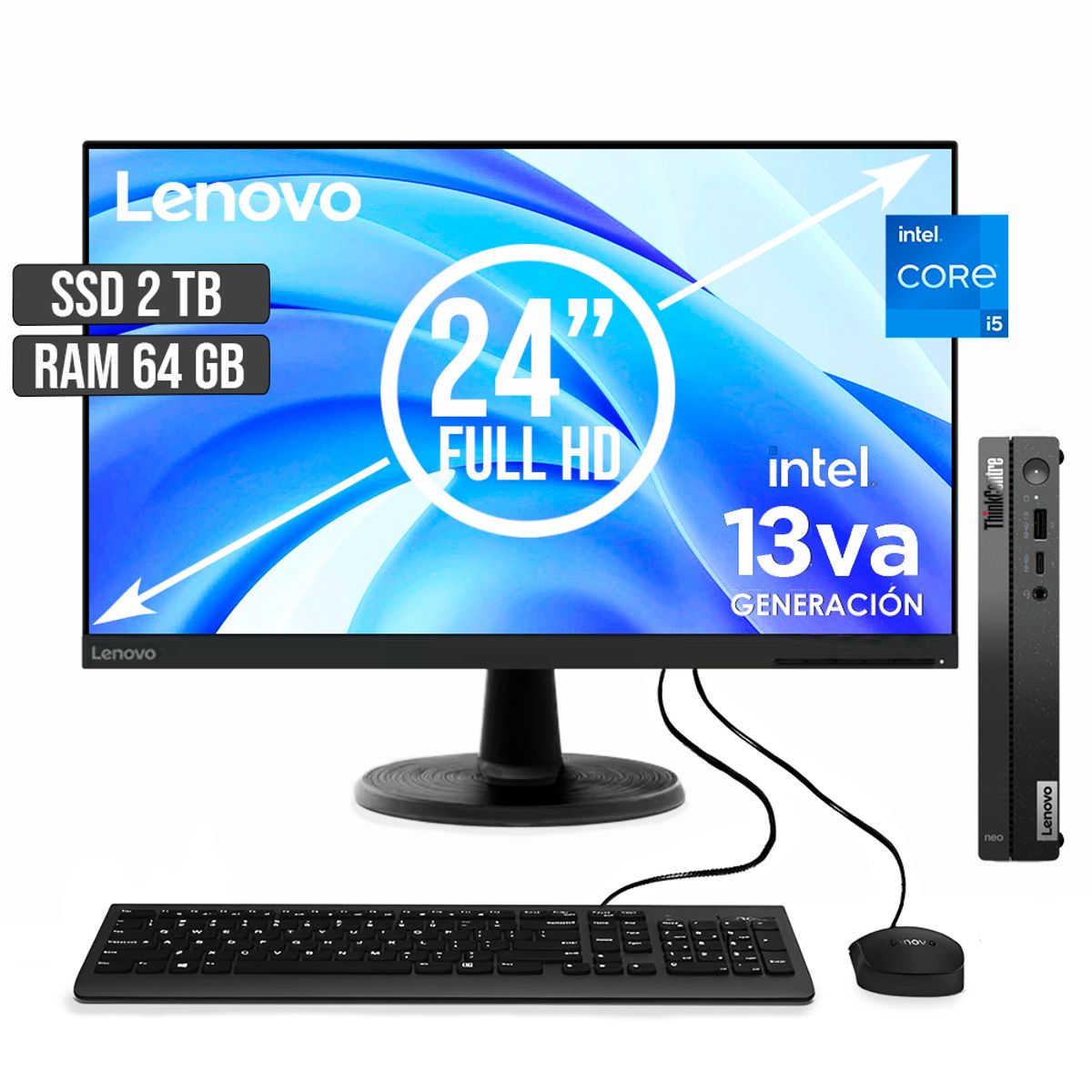 LENOVO - COMPUTADOR LENOVO THINKCENTRE TINY CORE I5-13420H SSD 2TB RAM 64GB LED 24