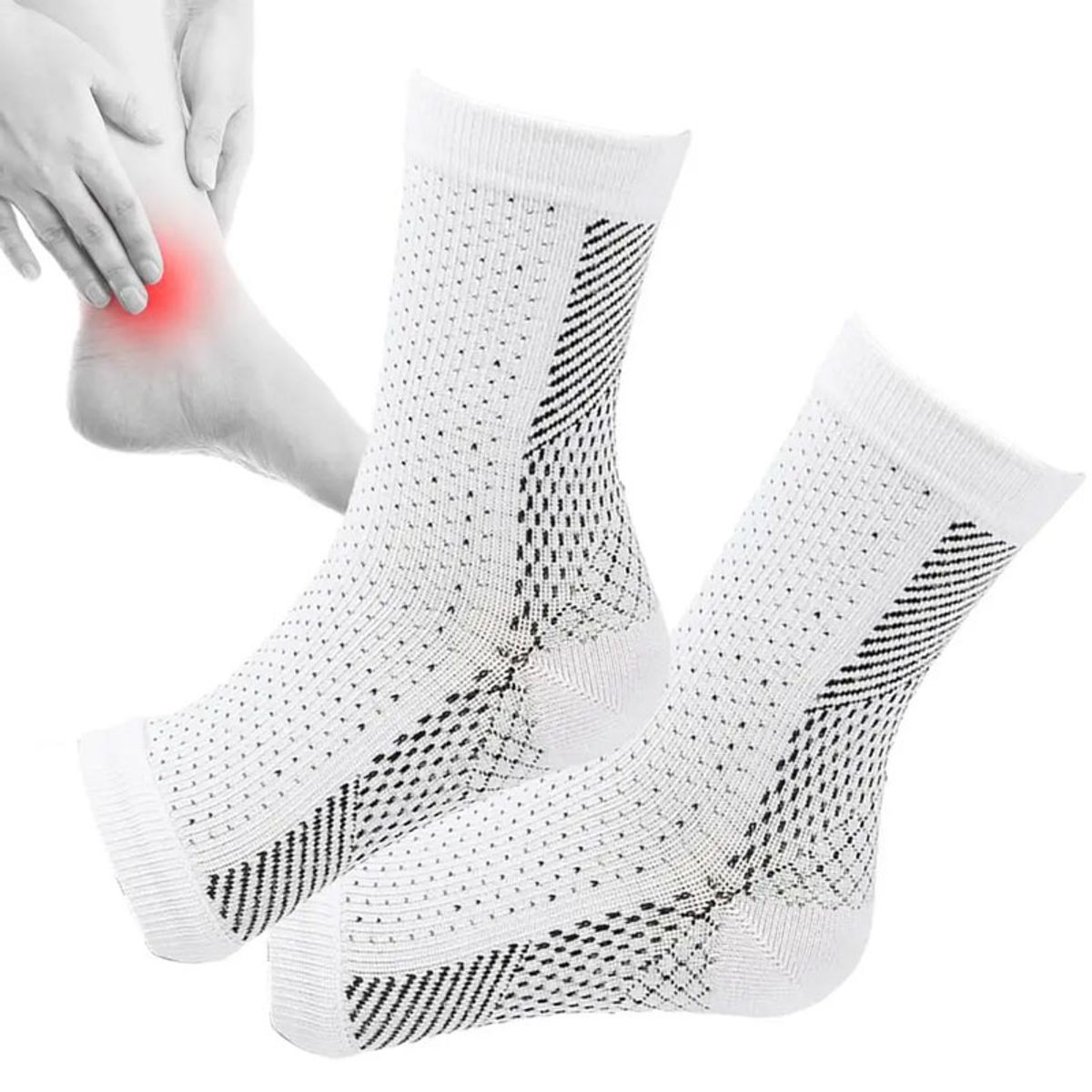 GENERICO - Medias de Compresión para Fascitis Plantar - Blanco L-XL