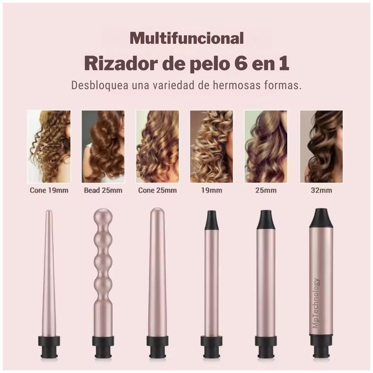 AMERICAN GENERICS - Pinza Rizador 6 En 1 Para Cabello Profesional Beautiful Curl
