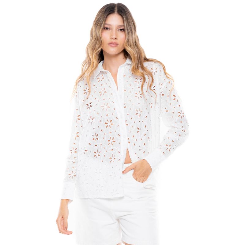 COLOR BLUE - Camisa Oversized En Ojalillo