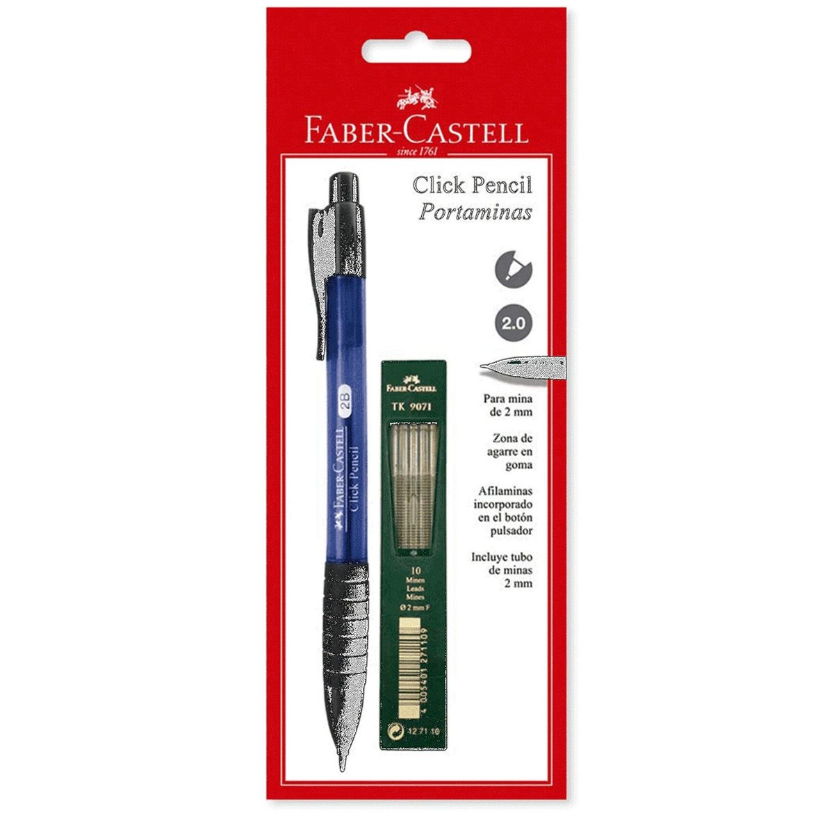 FABER-CASTELL - Portaminas 2mm Click Pencil + Minas Blister Faber Castell