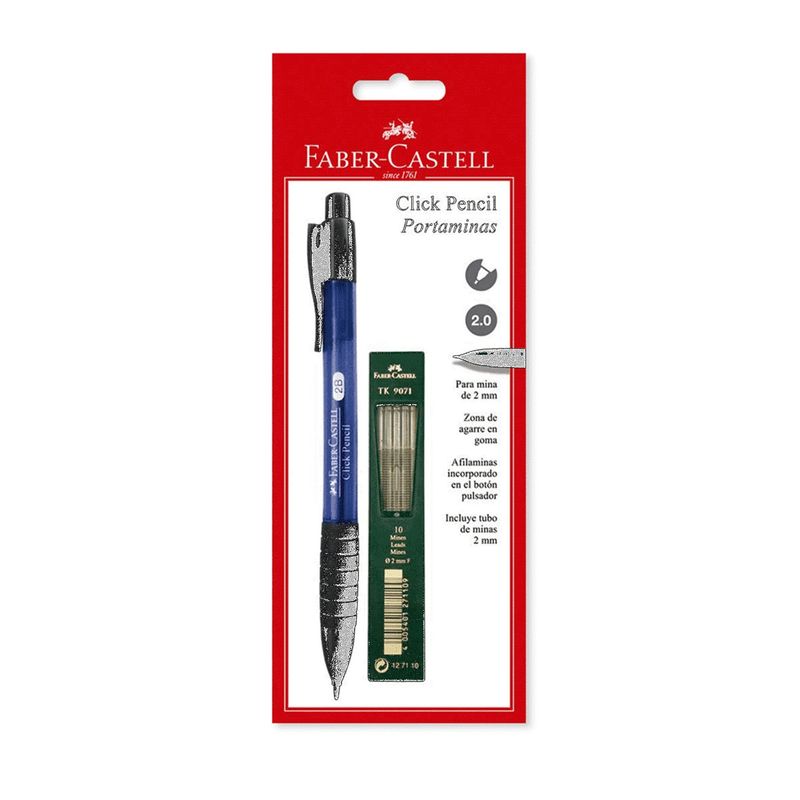 FABER-CASTELL - Portaminas 2mm Click Pencil + Minas Blister Faber Castell