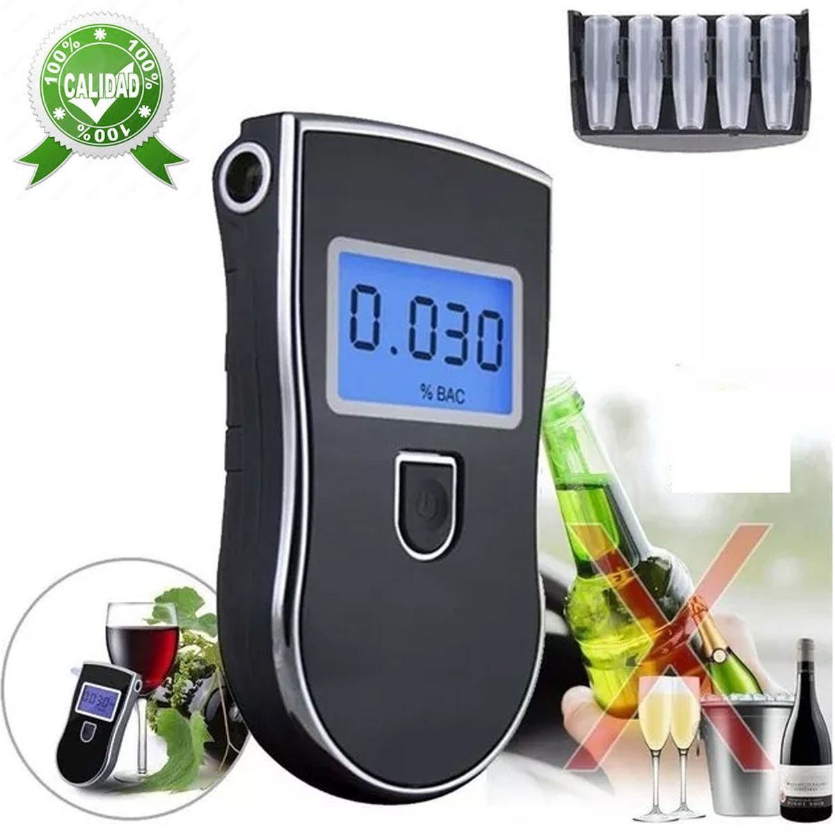 ONE PIXEL - Alcoholimetro Medidor De Alcohol En Aliento Con 5 Boquillas