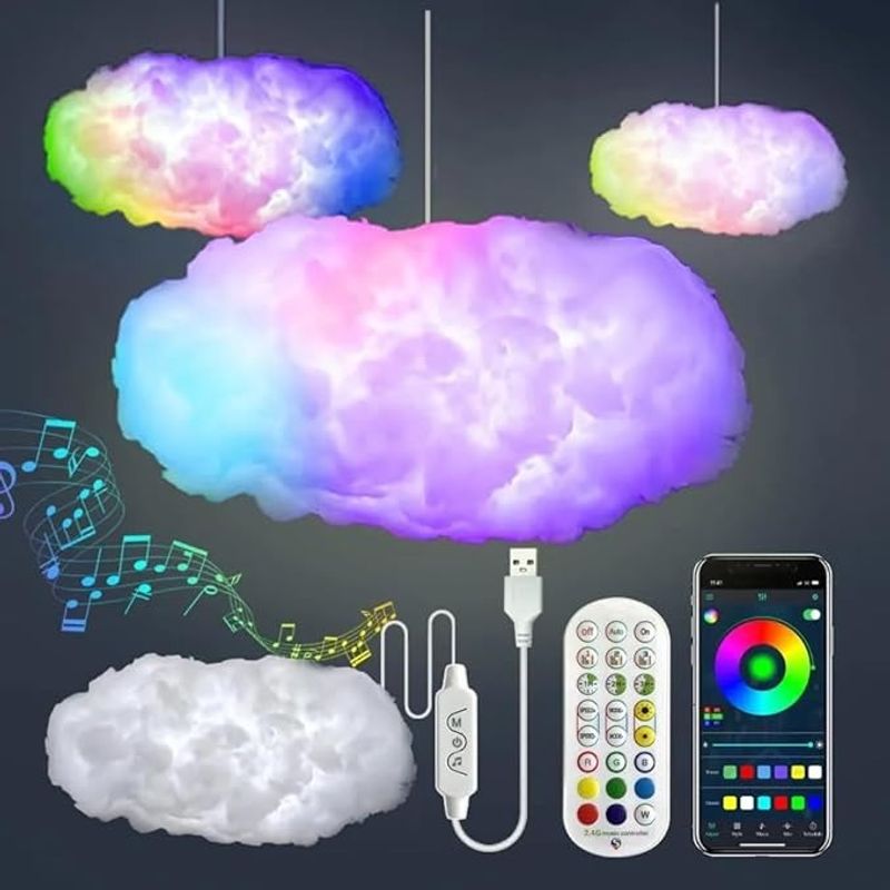GENERICO - Lámpara Luz LED Nube 3D Cloud Lightning Música Multicolor