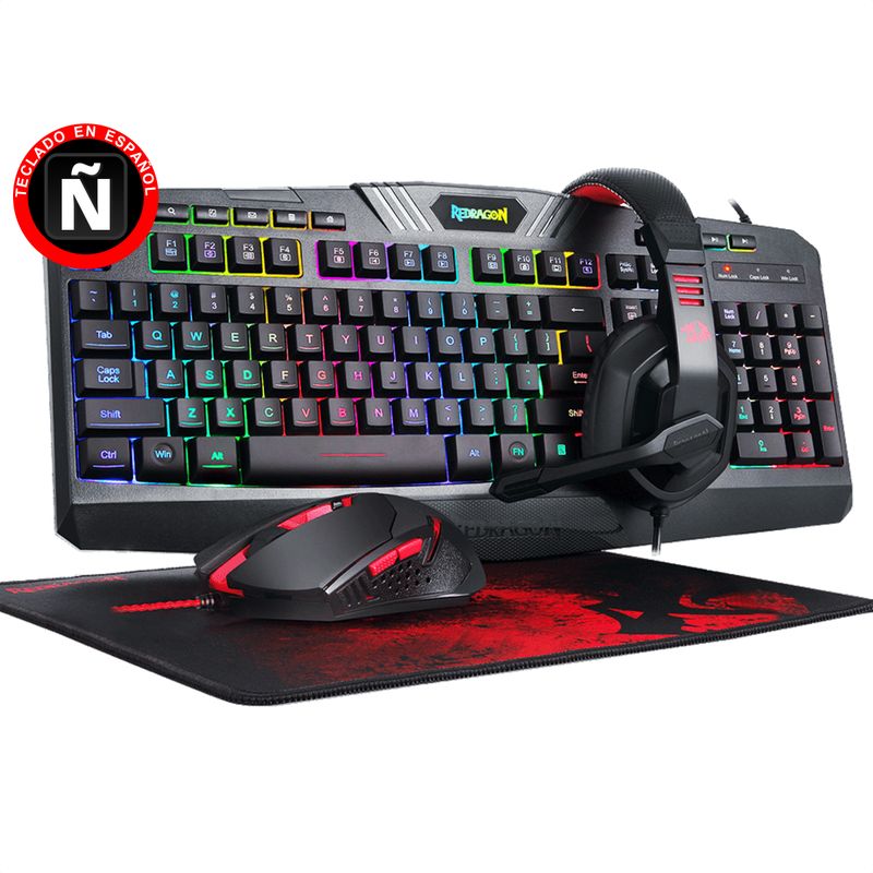 REDRAGON - Combo Gamer 4 en 1 Redragon S101: Teclado, Mouse, Pad, Diadema